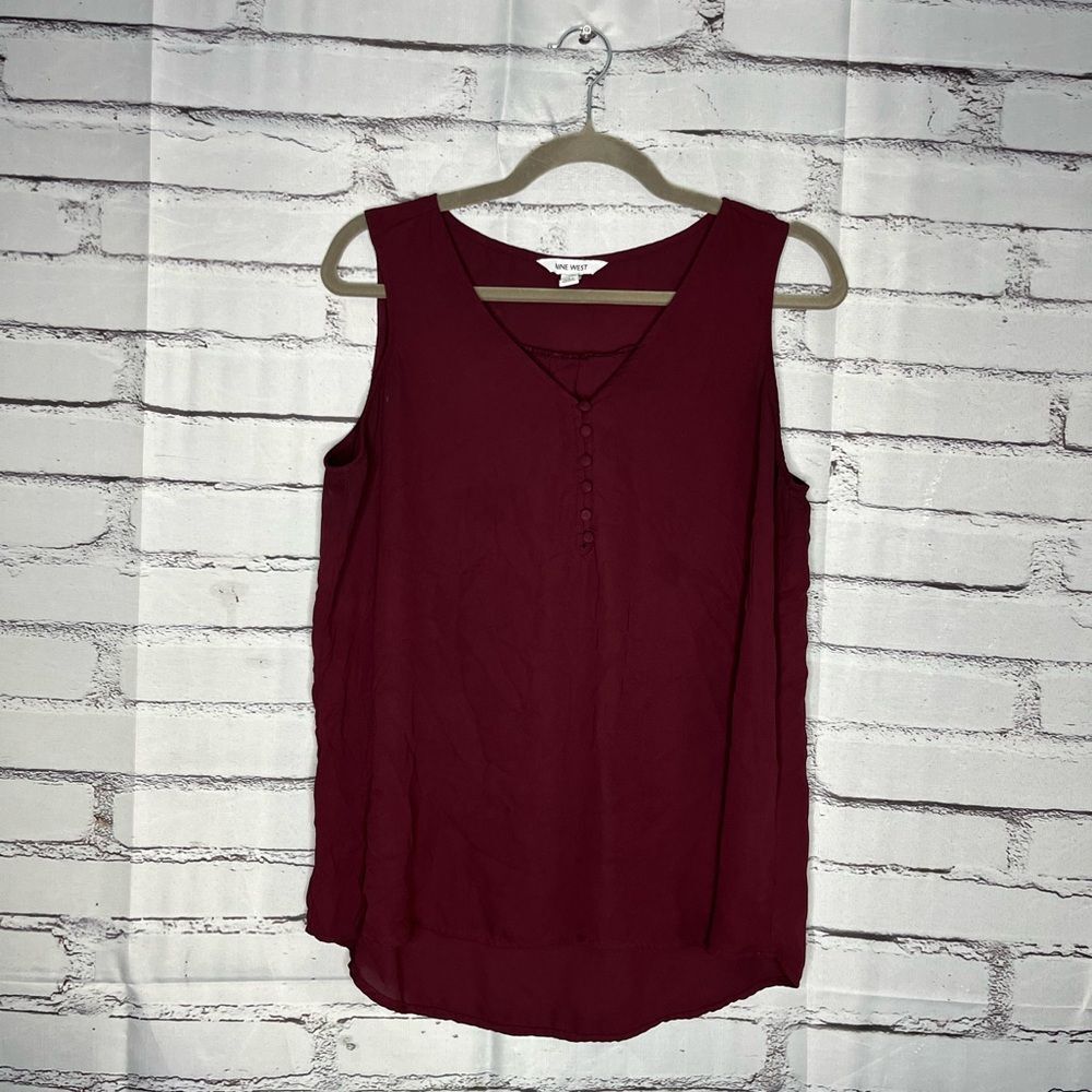 Nine West Red Sleeveless Tank Top Blouse SZ L V-Neck Formal Evening Out Summer